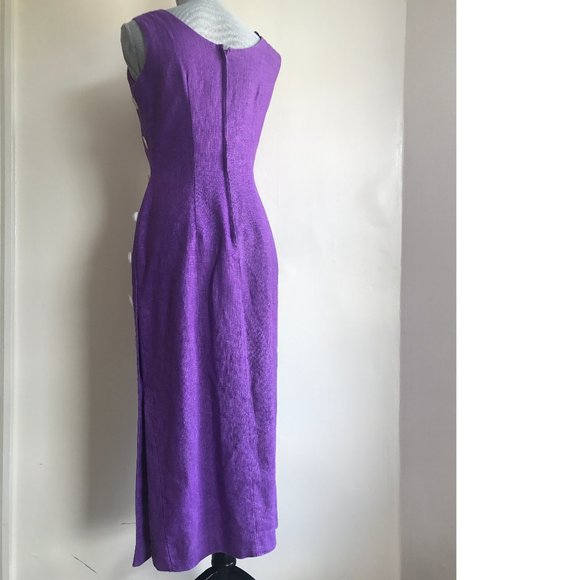 VINTAGE Santa Fe Midi Linen Purple Sheath Dress S - Picture 6 of 11